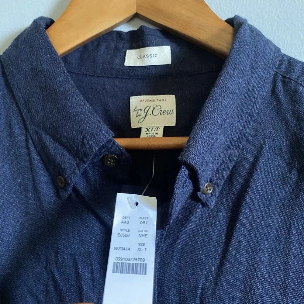 J. Crew Men’s Classic Brushed Twill Long Sleeve Navy Button Down Shirt XL T NWT